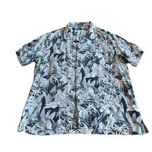 Tommy Bahama Silk Blend Button-Down Shirt Short Sleeve Grey White XXL 2XL Men's